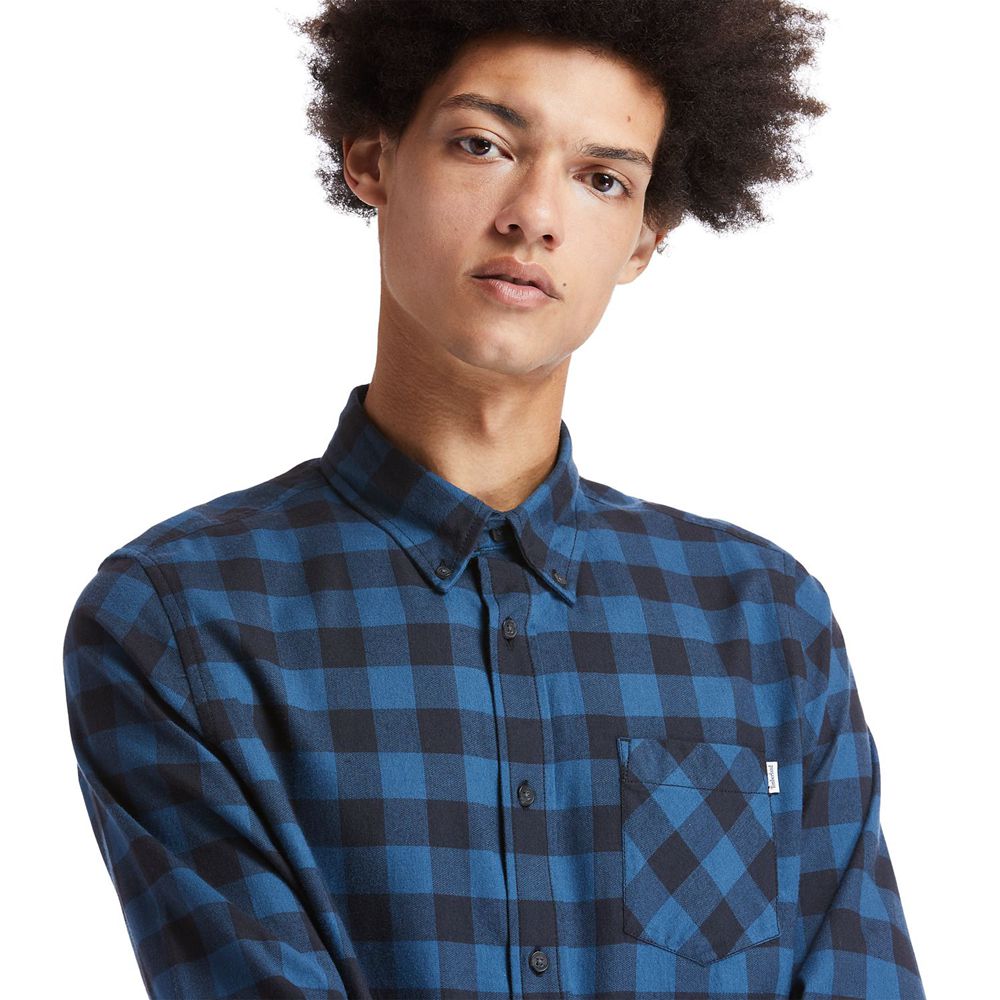 Timberland Πουκαμισα Ανδρικα Σκουρο Μπλε - Nashua River Long-Sleeve Flannel Check - Greece 1524976-G